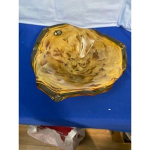 Murano White Crystal Amber Swirl Glass Bowl